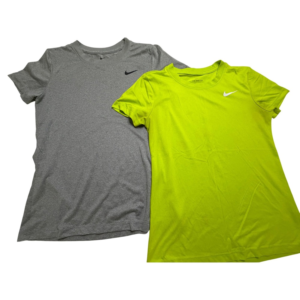 Nike Dri-FIT Womens T-Shirt Bundle 2 Pack Gray Neon Green XS Short Sleeve Tee